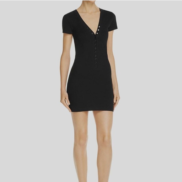 AlexanderWang.t Women's Black Snap Back Short Sleeve Body-Con Mini Dress - Picture 2 of 7